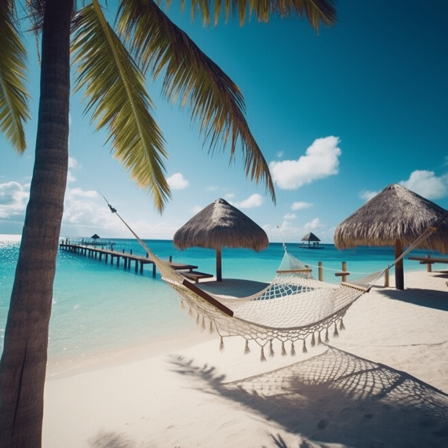 Taking a breakation at the beach hammock and tiki