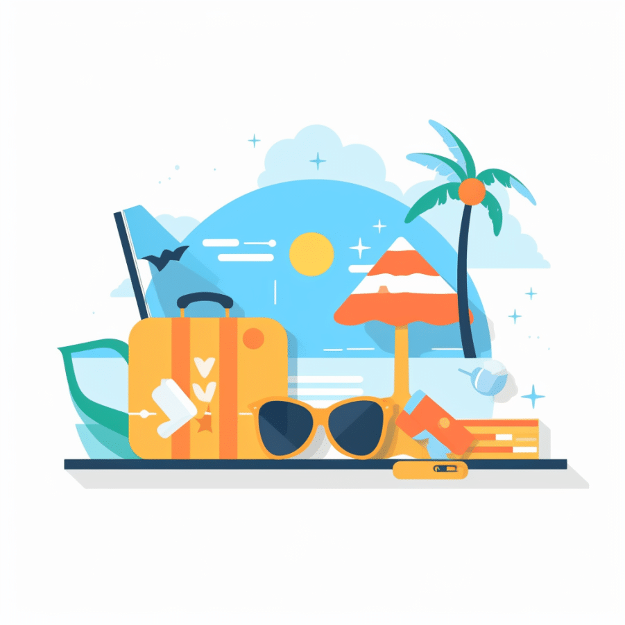 Taking a breakation at the beach - Clipart cartoon style. Umbrella and Sunglasses